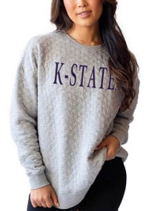 K-State Wildcats Womens Grey Quilted Crew Sweatshirt
