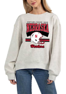 Nebraska Cornhuskers Womens Ash Old school Crew Sweatshirt