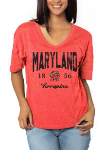 Maryland Terrapins Womens Red Happy Short Sleeve T-Shirt