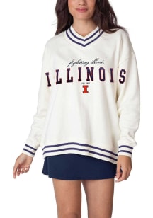 Illinois Fighting Illini Womens White Letterman Crew Sweatshirt