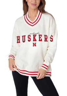 Nebraska Cornhuskers Womens White Letterman Crew Sweatshirt