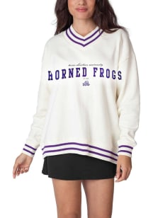 TCU Horned Frogs Womens White Letterman Crew Sweatshirt