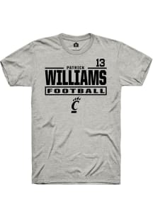 Patrick Williams Cincinnati Bearcats Ash Football NIL Stacked Box Short Sleeve Player T Shirt