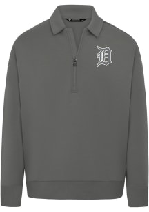Levelwear Detroit Tigers Mens Grey Luxe Signature 1/4 Zip Chenille Logo Long Sleeve Qtr Zip Fashio..