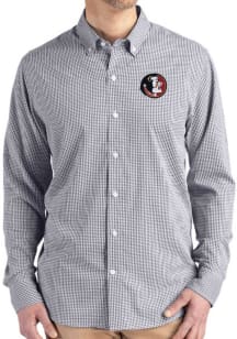 Cutter and Buck Florida State Seminoles Mens Black Vault Gingham LS Woven Long Sleeve Dress Shirt