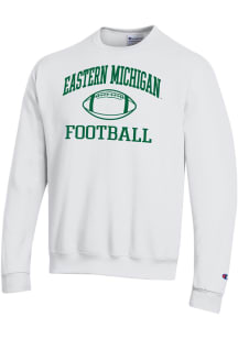 Champion Eastern Michigan Eagles Mens White Football Icon Powerblend Long Sleeve Crew Sweatshirt