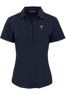 Cutter and Buck West Virginia Mountaineers Womens Navy Blue Alumni Forge Eco Polo Short Sleeve Pol..