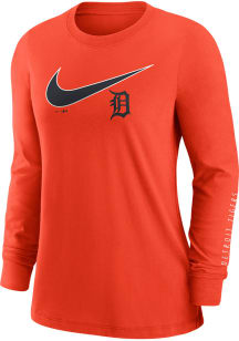 Nike Detroit Tigers Womens Orange Hit LS Tee