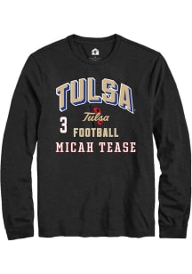 Micah Tease Tulsa Golden Hurricane Black Football NIL Arch Logo Long Sleeve Player T Shirt
