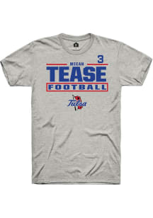 Micah Tease Tulsa Golden Hurricane Ash Football NIL Stacked Box Short Sleeve Player T Shirt