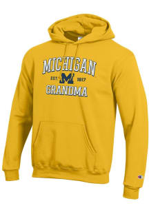 Champion Michigan Wolverines Mens Yellow Est. Date Grandma Powerblend Long Sleeve Hoodie