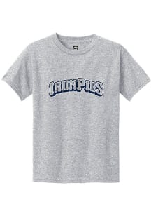 Summit Sportswear Lehigh Valley Ironpigs Youth Grey Alt Logo Wordmark Short Sleeve T-Shirt