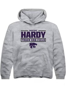 Monique Hardy  Rally K-State Wildcats Youth Grey NIL Stacked Box Long Sleeve Hoodie