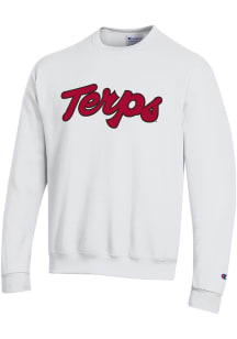 Champion Maryland Terrapins Mens White Embroidered Terps Script Long Sleeve Crew Sweatshirt