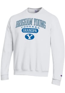 Champion BYU Cougars Mens White Pill Box Grandpa Powerblend Long Sleeve Crew Sweatshirt