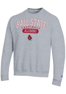 Champion Ball State Cardinals Mens Grey Pill Box Alumni Powerblend Long Sleeve Crew Sweatshirt