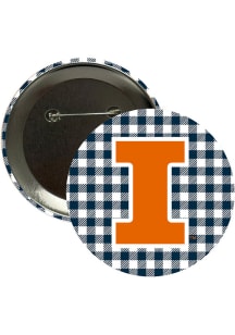 Illinois Fighting Illini 3" Plaid Button - Navy Blue
