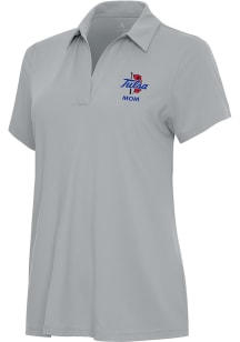 Antigua Tulsa Golden Hurricane Womens Ash Mom Era Short Sleeve Polo Shirt