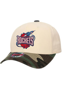 Mitchell and Ness Houston Rockets Cream and Camo 6 Panel Adjustable Hat - White