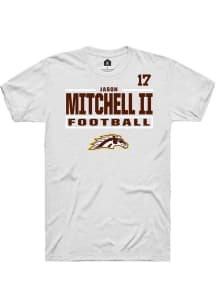 Jason Mitchell II Western Michigan Broncos White Football NIL Stacked Box Short Sleeve Player T Sh..