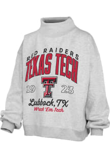 Pressbox Texas Tech Red Raiders Womens Ash Lingo Mock Neck Crew Sweatshirt