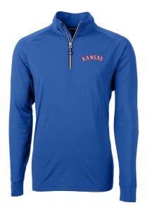 Cutter and Buck Kansas Jayhawks Mens Blue Adapt Knit Long Sleeve Qtr Zip Pullover