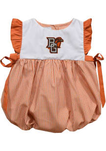 Vive La Fete Bowling Green Falcons Baby Girls Orange Gingham Bubble Short Sleeve Dress