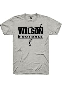 Logan Wilson Cincinnati Bearcats Ash Football NIL Stacked Box Short Sleeve Player T Shirt