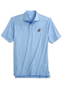 Johnnie O Kansas Jayhawks Mens Light Blue Lyndon Striped Short Sleeve Fashion Polo