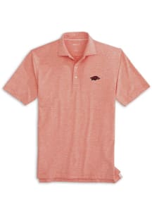 Johnnie O Arkansas Razorbacks Mens Red Lyndon Striped Prep Performance Short Sleeve Fashion Polo