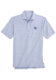 Johnnie O Kentucky Wildcats Mens Blue Lyndon Striped Prep Performance Short Sleeve Fashion Polo