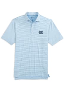 Johnnie O North Carolina Tar Heels Mens Light Blue Clipper Micro Stripe Short Sleeve Fashion Polo
