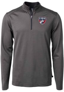 Cutter and Buck FC Dallas Mens Black Virtue Eco Pique Micro Stripe Long Sleeve Qtr Zip Pullover