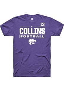 RJ Collins K-State Wildcats Purple Football NIL Stacked Box Short Sleeve Player T Shirt