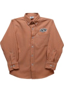 Vive La Fete Oklahoma State Cowboys Toddler Orange Gingham Long Sleeve Polo