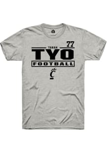 Taran Tyo Cincinnati Bearcats Ash Football NIL Stacked Box Short Sleeve Player T Shirt