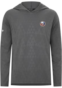 Levelwear New York Islanders Mens Ash 0 3D Embroidered Patch Long Sleeve Lightweight Hoodie