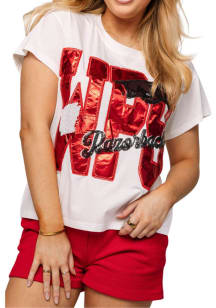Queen of Sparkles Arkansas Razorbacks Womens White Metallic Letters Short Sleeve T-Shirt