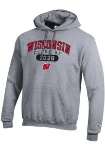 Champion Wisconsin Badgers Mens Grey Class of 2028 Powerblend Long Sleeve Hoodie