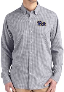 Cutter and Buck Pitt Panthers Mens Black Gingham LS Woven Long Sleeve Dress Shirt