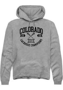 Summit Sportswear Colorado Buffaloes Mens Graphite Big 12 Lacrosse Champions 2026 Long Sleeve Hood..