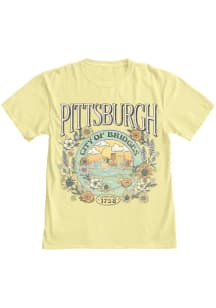 Blue 84 Pittsburgh Womens Yellow Oversized Floral Graphic Short Sleeve T-Shirt
