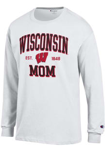 Champion Wisconsin Badgers White EST Date Mom Jersey Long Sleeve T Shirt
