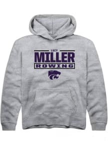 Lacy Miller Rally K-State Wildcats Youth NIL Stacked Box Long Sleeve Player Hoodie Grey