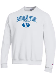 Champion BYU Cougars Mens White Mom Script Powerblend Long Sleeve Crew Sweatshirt