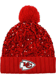 Forever Collectibles Kansas City Chiefs Red W Big Logo Sequin Light Up Beanie Womens Knit Hat