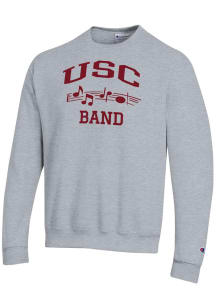 Champion USC Trojans Mens Grey Band Icon Powerblend Long Sleeve Crew Sweatshirt