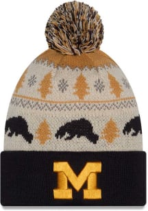 New Era Michigan Wolverines Navy Blue DL McCalister Pom Cuff Youth Knit Hat