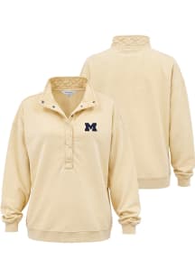 Michigan Wolverines Womens Yellow Quilted Snap Qtr Zip
