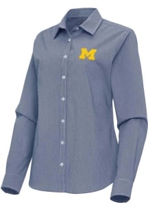 Antigua Michigan Wolverines Womens Porter Long Sleeve Navy Blue Dress Shirt